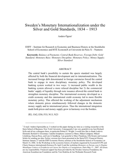 Sweden's Monetary Internationalization Under the Silver