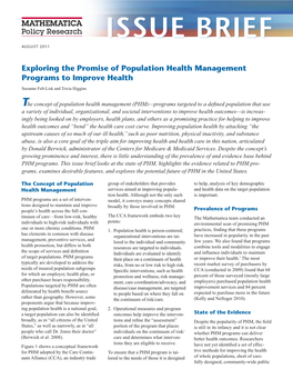 Exploring the Promise of Population Health Management Programs to Improve Health