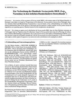 Zur Verbreitung Der Bandeule Noctua Janthe BKH. (Lep., Noctuidae) in Den Östlichen Bundesländern Deutschlands )