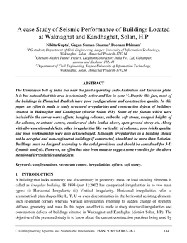 A Case Study of Seismic Performance of Buildings Located at Waknaghat