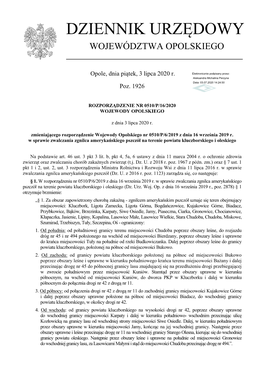 Rozporządzenie Wojewody Opolskiego Z Dnia 3 Lipca 2020R