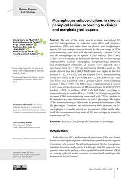 Macrophages Subpopulations in Chronic Periapical Lesions According to Clinical and Morphological Aspects