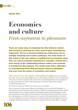 Economics and Culture from Oxymoron to Pleonasm