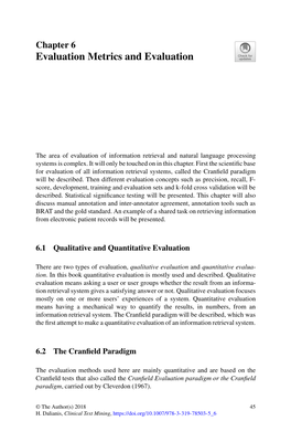 Chapter 6 Evaluation Metrics and Evaluation