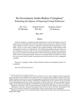 Do Government Audits Reduce Corruption? Estimating the Impacts of Exposing Corrupt Politicians∗