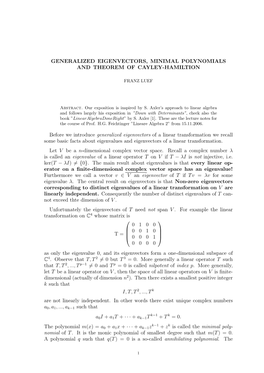 Generalized Eigenvectors, Minimal Polynomials and Theorem of Cayley-Hamiltion