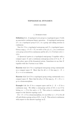 TOPOLOGICAL DYNAMICS 1. Introduction Definition 1.1. A