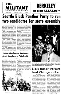 Seattle Black Panther Party to Run Two Candidates for State Assembly by Debbie Leonard and Will Reissner SEATTLE- E