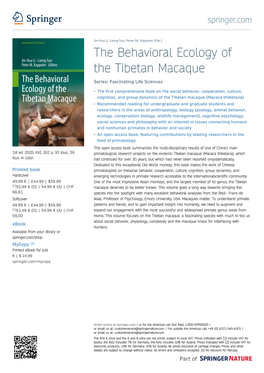 The Behavioral Ecology of the Tibetan Macaque Series: Fascinating Life Sciences