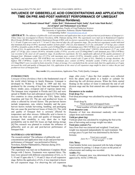 INFLUENCE of GIBBERELLIC ACID CONCENTRATIONS and APPLICATION TIME on PRE and POST HARVEST PERFORMANCE of LIMEQUAT (Citrus Floridana)