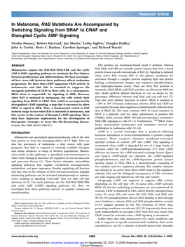 In Melanoma, RAS Mutations Are Accompanied by Switching Signaling from BRAF to CRAF and Disrupted Cyclic AMP Signaling