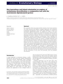 Key Innovations and Island Colonization As Engines of Evolutionary Diversiﬁcation: a Comparative Test with the Australasian Diplodactyloid Geckos