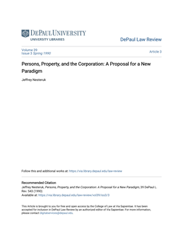 Persons, Property, and the Corporation: a Proposal for a New Paradigm