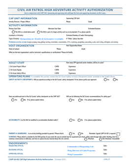 CAPF 60-82 CAP High Adventure Activity Authorization October 2021 OPR:CP