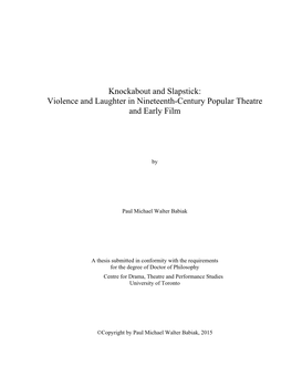 Knockabout and Slapstick: Violence and Laughter in Nineteenth-Century Popular Theatre and Early Film