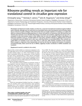 Ribosome Profiling Reveals an Important Role for Translational Control in Circadian Gene Expression