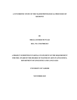 A Synchronic Study of the Major Phonological Processes of Kichonyi