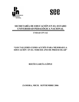 Los Talleres Como Acción Para Mejorar La Educación En El Tercer Año De Preescolar”