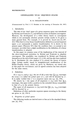 Generalised 'Dual' Sequence Spaces