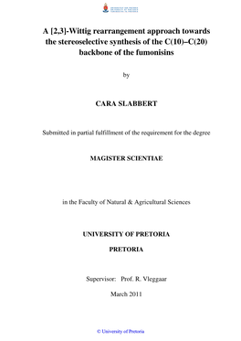 Wittig Rearrangement Approach Towards the Stereoselective Synthesis of the C(10)–C(20) Backbone of the Fumonisins