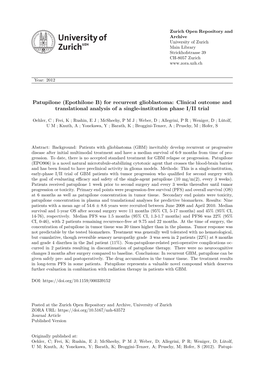 Patupilone (Epothilone B) for Recurrent Glioblastoma: Clinical Outcome and Translational Analysis of a Single-Institution Phase I/II Trial