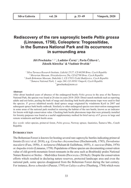 (Linnaeus, 1758), Coleoptera: Trogossitidae, in the Šumava National Park and Its Occurrence in Surrounding Area