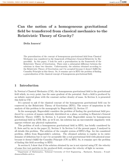 Can the Notion of a Homogeneous Gravitational Field Be Transferred