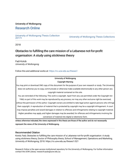 Obstacles to Fulfilling the Care Mission of a Lebanese Not-For-Profit Organisation: a Study Using Stickiness Theory