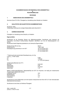 ZUSAMMENFASSUNG DER MERKMALE DES ARZNEIMITTELS & PACKUNGSBEILAGE SEVORANE 1. BEZEICHNUNG DES ARZNEIMITTELS Sevorane Quick Fi