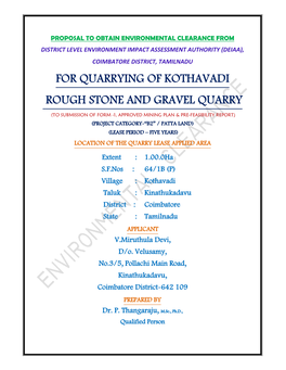 For Quarrying of Kothavadi Rough Stone and Gravel