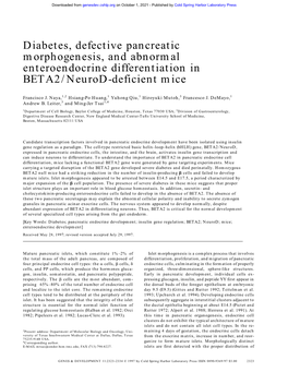 Diabetes, Defective Pancreatic Morphogenesis, and Abnormal Enteroendocrine Differentiation in BETA2/Neurod-Deficient Mice