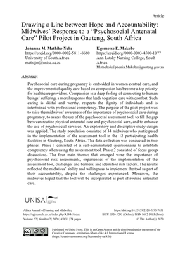 Drawing a Line Between Hope and Accountability: Midwives' Response to a “Psychosocial Antenatal Care” Pilot Project In