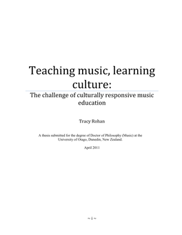 Teaching Music, Learning Culture: the Challenge of Culturally Responsive Music Education