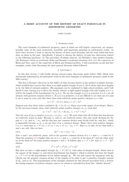 A BRIEF ACCOUNT of the HISTORY of EXACT FORMULAE in ARITHMETIC GEOMETRY 1. Introduction the Exact Formulae of Arithmetic Geometr