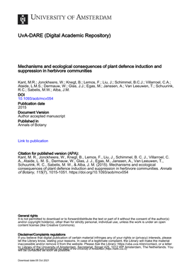 Mechanisms and Ecological Consequences of Plant Defence Induction and Suppression in Herbivore Communities