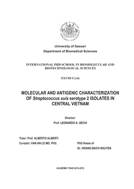 MOLECULAR and ANTIGENIC CHARACTERIZATION of Streptococcus Suis Serotype 2 ISOLATES in CENTRAL VIETNAM