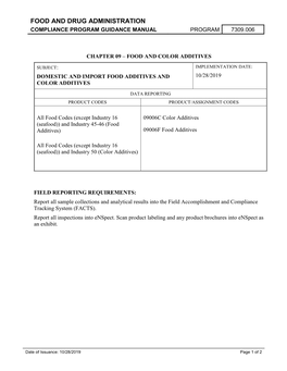 Domestic and Import Food Additives and Color Additives