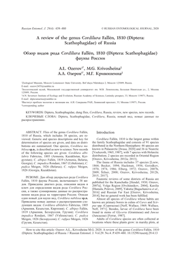 A Review of the Genus Cordilura Fallйn, 1810 (Diptera: Scathophagidae)