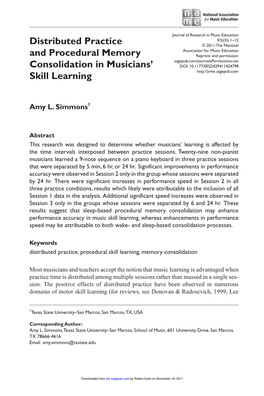 Distributed Practice and Procedural Memory Consolidation in Musicians