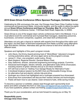 2019 Green Drives Conference Offers Sponsor Packages, Exhibitor Space!