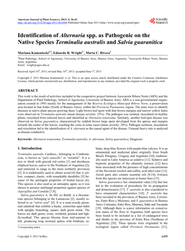 Identification of Alternaria Spp. As Pathogenic on the Native Species Terminalia Australis and Salvia Guaranitica