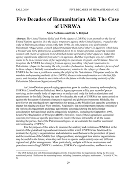 Five Decades of Humanitarian Aid: the Case of UNRWA