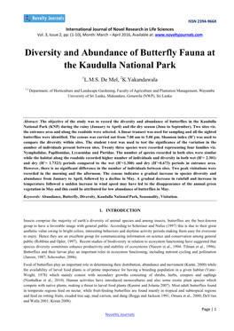 Diversity and Abundance of Butterfly Fauna at the Kaudulla National Park