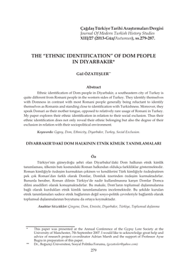The “Ethnic Identification” of Dom People in Diyarbakir*
