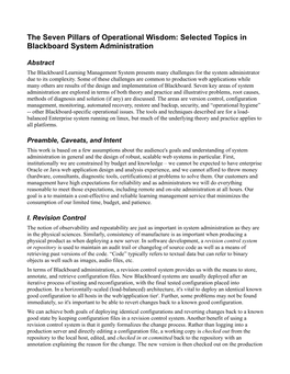 The Seven Pillars of Operational Wisdom: Selected Topics in Blackboard System Administration