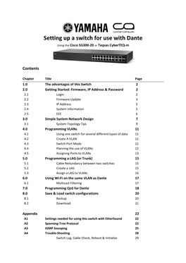 Setting up a Switch for Use with Dante Using the Cisco SG300-20 Or Teqsas Cyberteq-M