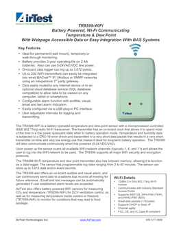 TR9399-Wifi Dew Point and Temperature Transmitter