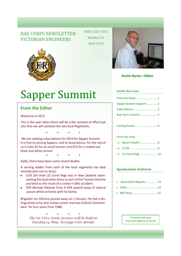 Sapper Summit from the Editor