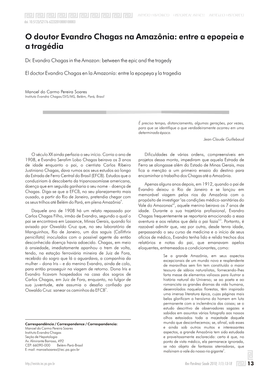 O Doutor Evandro Chagas Na Amazônia: Entre a Epopeia E a Tragédia