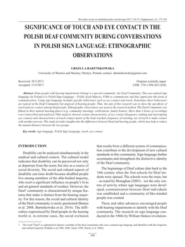 Significance of Touch and Eye Contact in the Polish Deaf Community During Conversations in Polish Sign Language: Ethnographic Observations